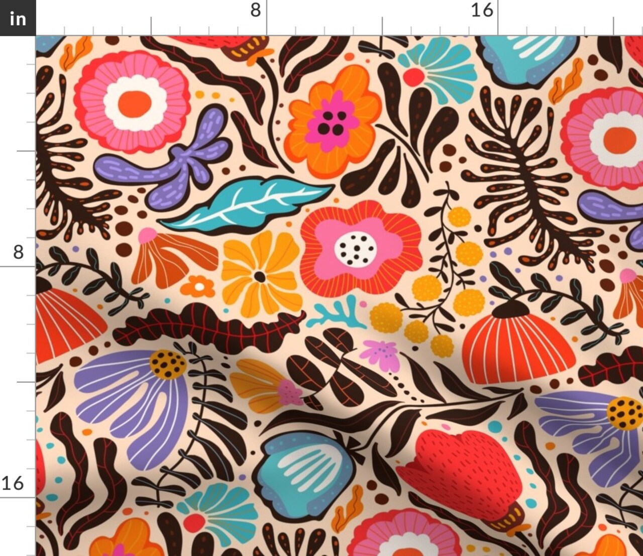 Colorful Floral Modern Funky Maximalist Leaves Botanical Contemporary Playful Spring Summer Abstract Shapes Custom Printed Fabric by Spoonflower Various Fabrics by the Yard or Fat Quarter